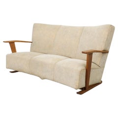 1920s Art Deco Three Seater Sofa with Upholstered Body and Oak Frame