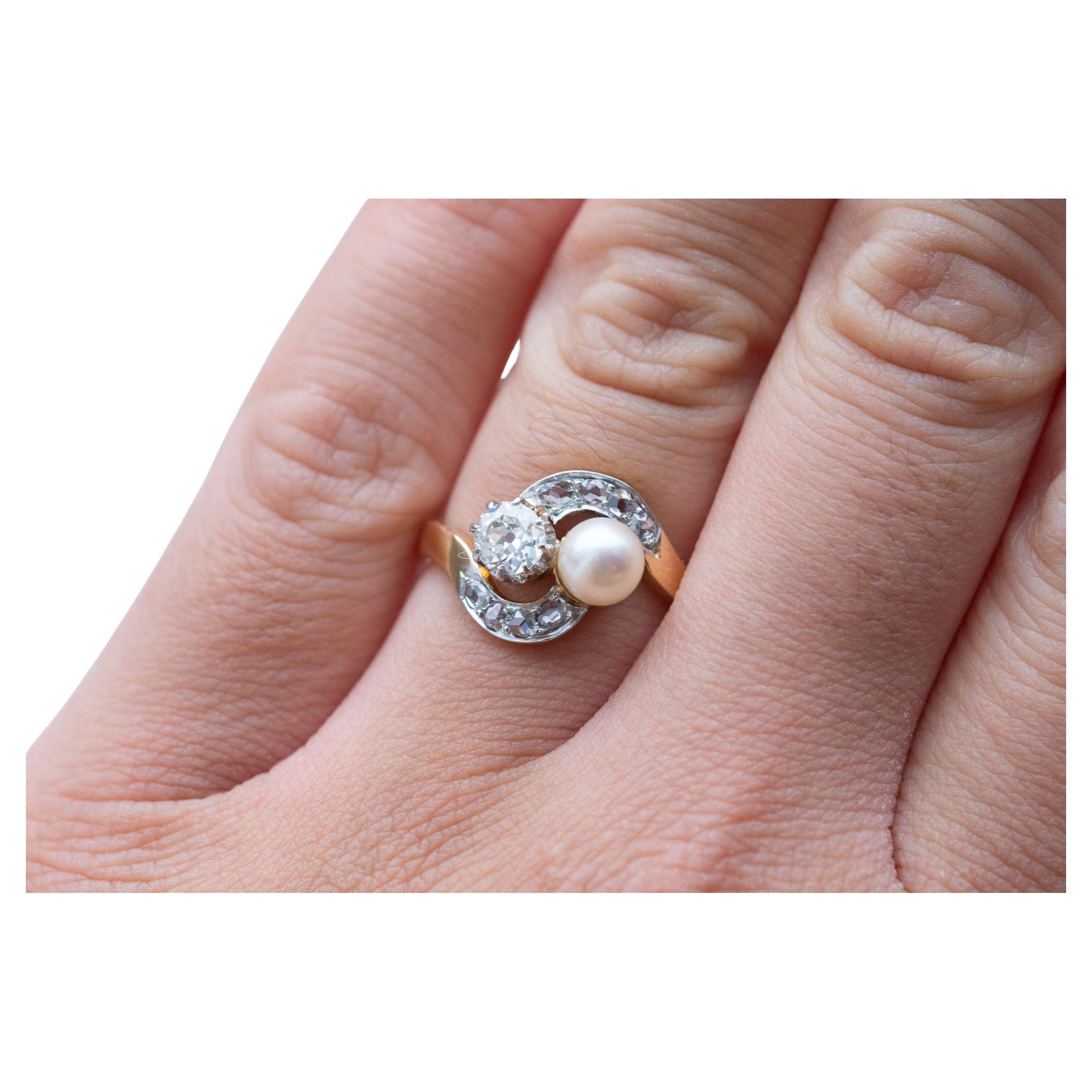 1920
s Art Deco Toi Moi Diamant Perlen Ring in 14K Solid Gold Größe 7,5 US im Angebot