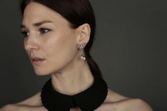 Art Deco Style Bow Earrings with Diamonds and Pearls
