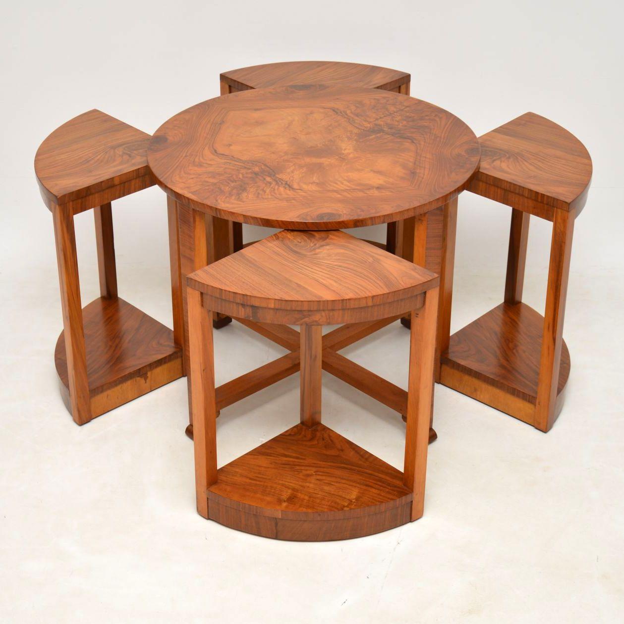 English 1920s Art Deco Vintage Walnut Nesting Coffee Table