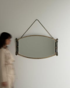 1920s Art Deco Wall Mirror with Brass and Glass Twisted Rope Frame