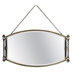 1920s Art Deco Wall Mirror with Brass and Glass Twisted Rope Frame