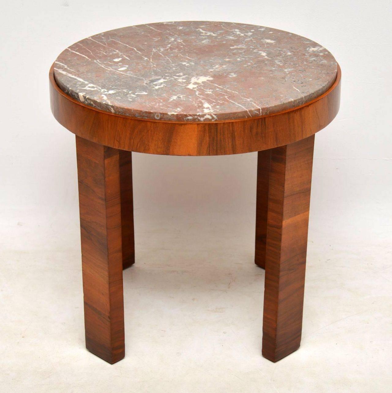 A beautiful and very stylish vintage coffee table from the Art Deco period, this dates from the 1920s-1930s. We have had the walnut frame stripped and re-polished to a very high standard, it is in lovely condition with a great color and stunning