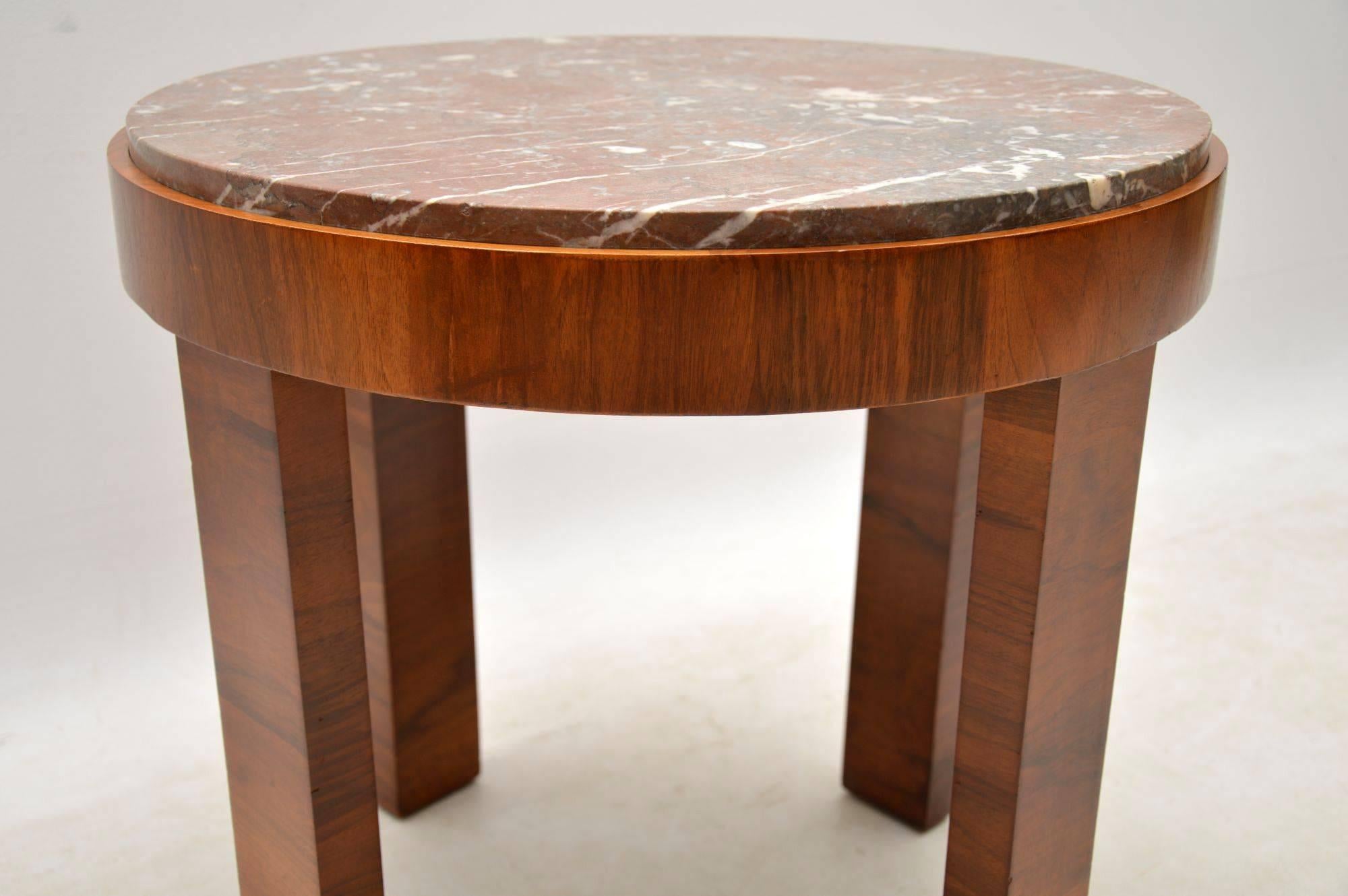 English 1920s Art Deco Walnut and Marble Coffee Table