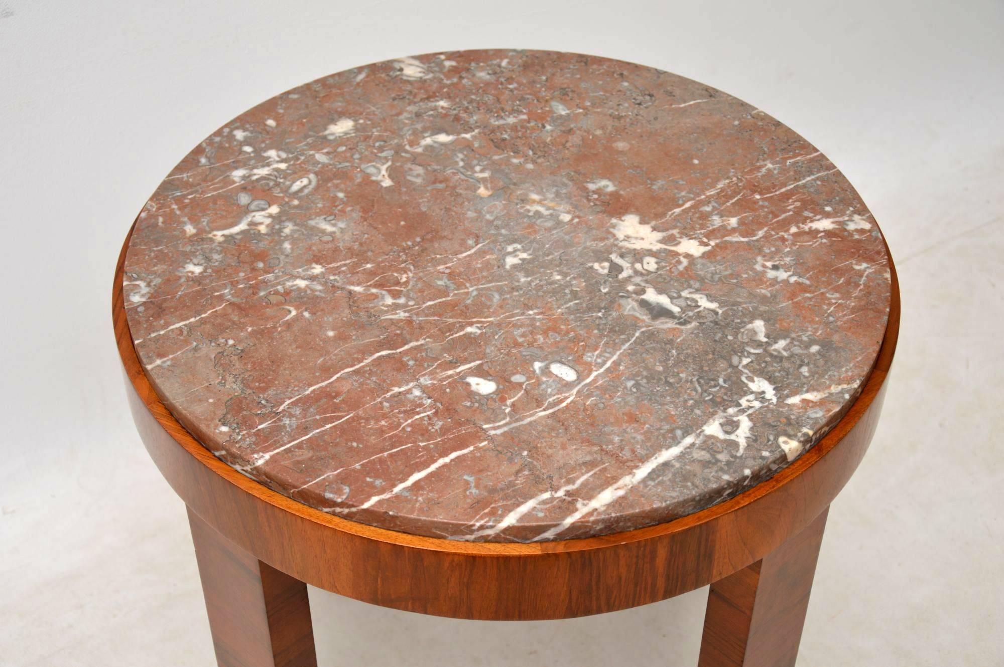 Early 20th Century 1920s Art Deco Walnut and Marble Coffee Table