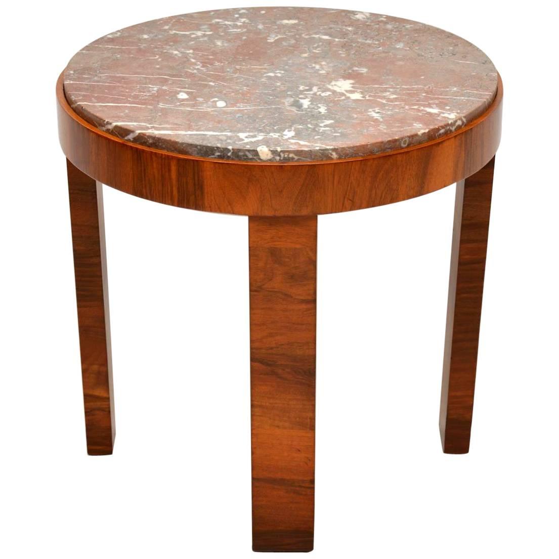1920s Art Deco Walnut and Marble Coffee Table
