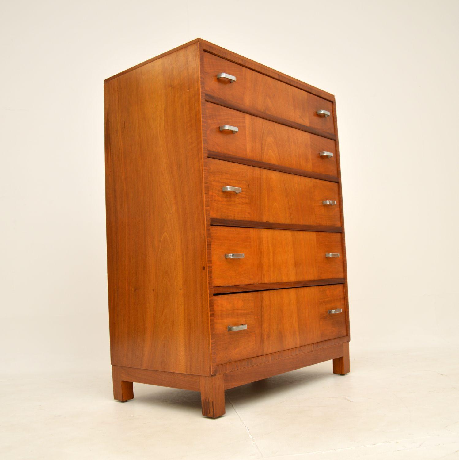 British 1920's Art Deco Walnut Chest of Drawers by Heal's