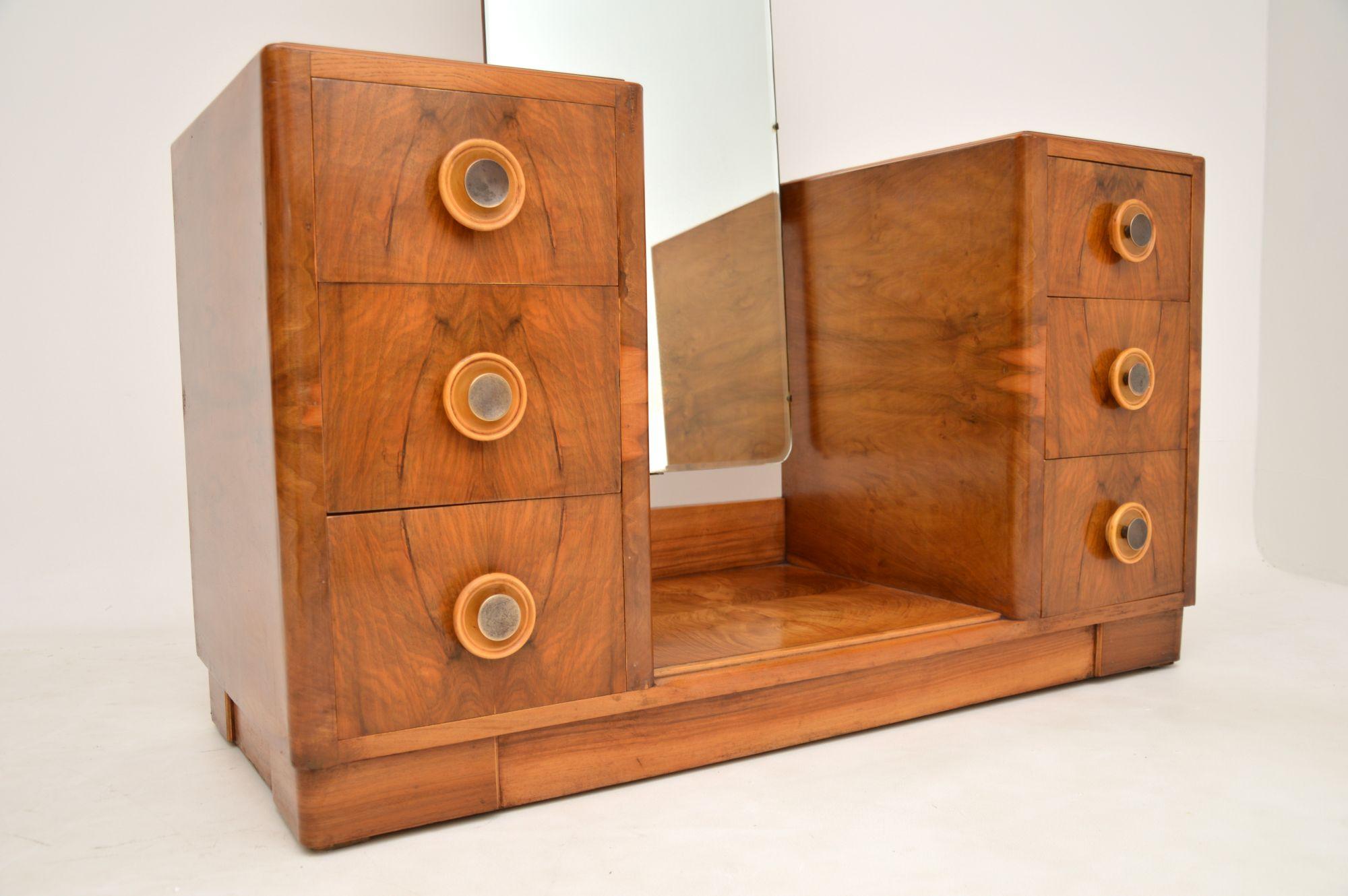 British 1920's Art Deco Walnut Dressing Table