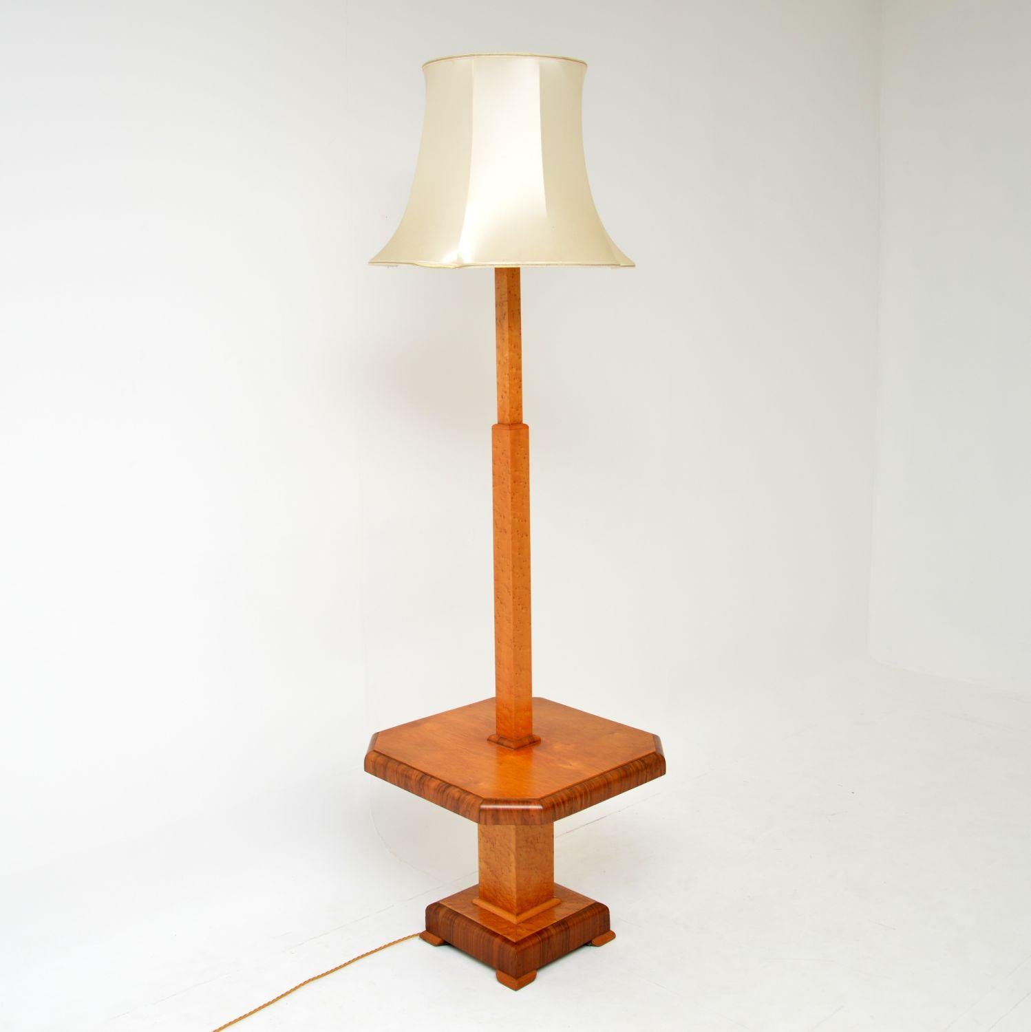 English 1920's Art Deco Walnut & Maple Lamp / Side Table