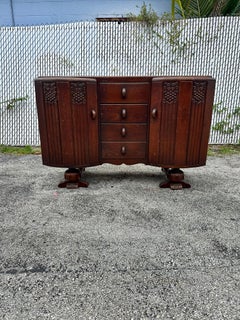 1920s Art Deco Carved Walnut Wood Sideboard