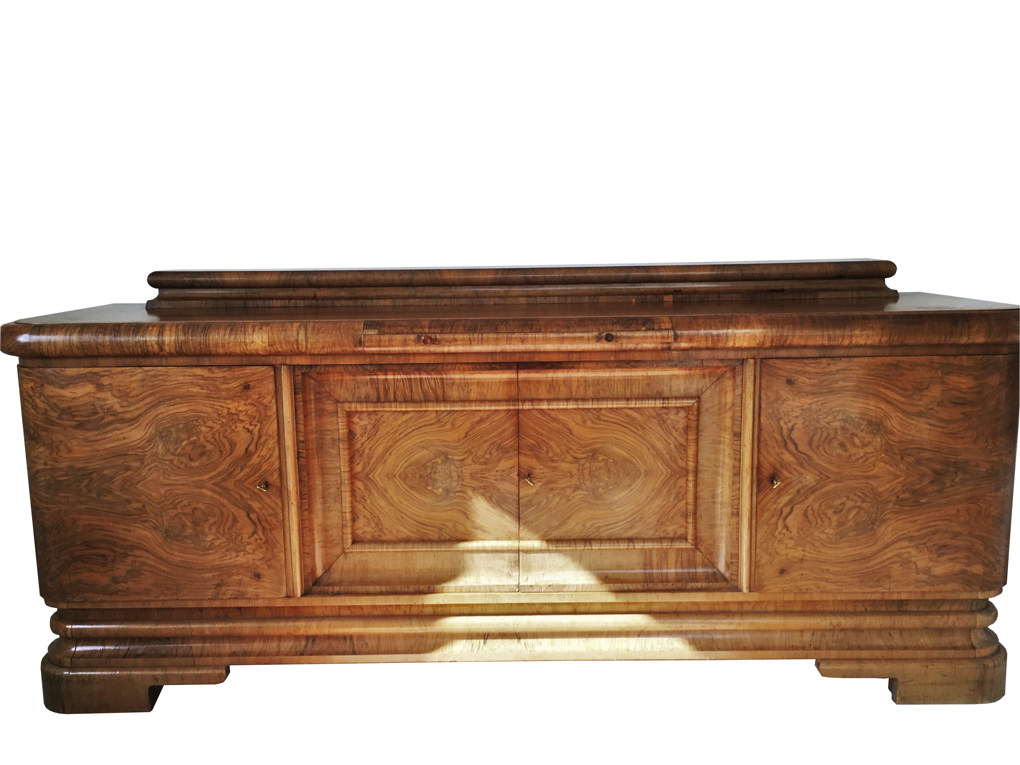 Hand-Crafted 1920s Art Deco Walnut Sideboard