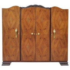 1920s Art Deco Walnut Veneer 4-Door Wardrobe