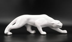 1920s Art Deco White Lioness Ceramic Sculpture from France