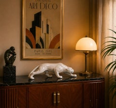 1920s Art Deco White Lioness Ceramic Sculpture from France