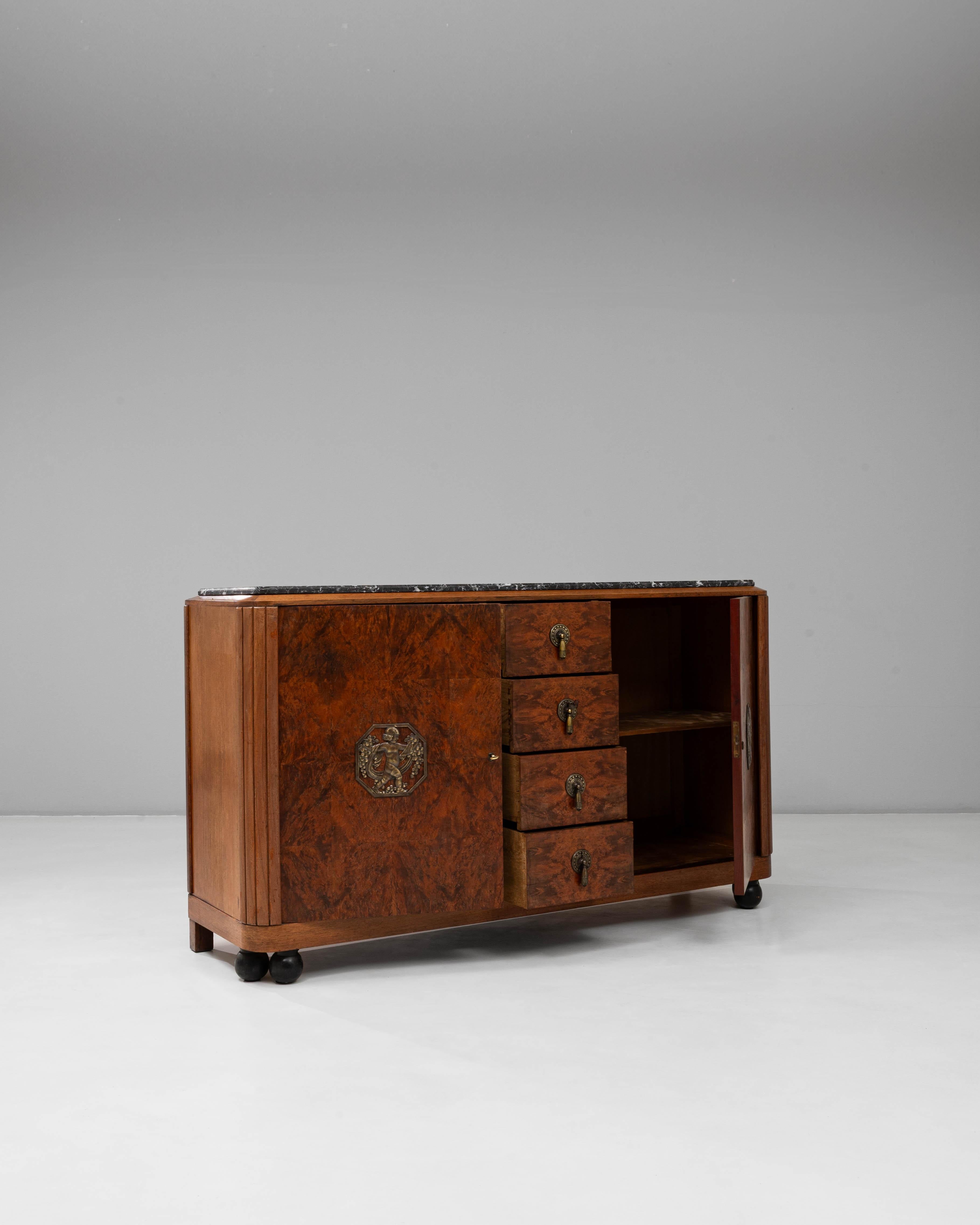 1920s Art Deco Wooden Sideboard with Marble Top Mármol en venta