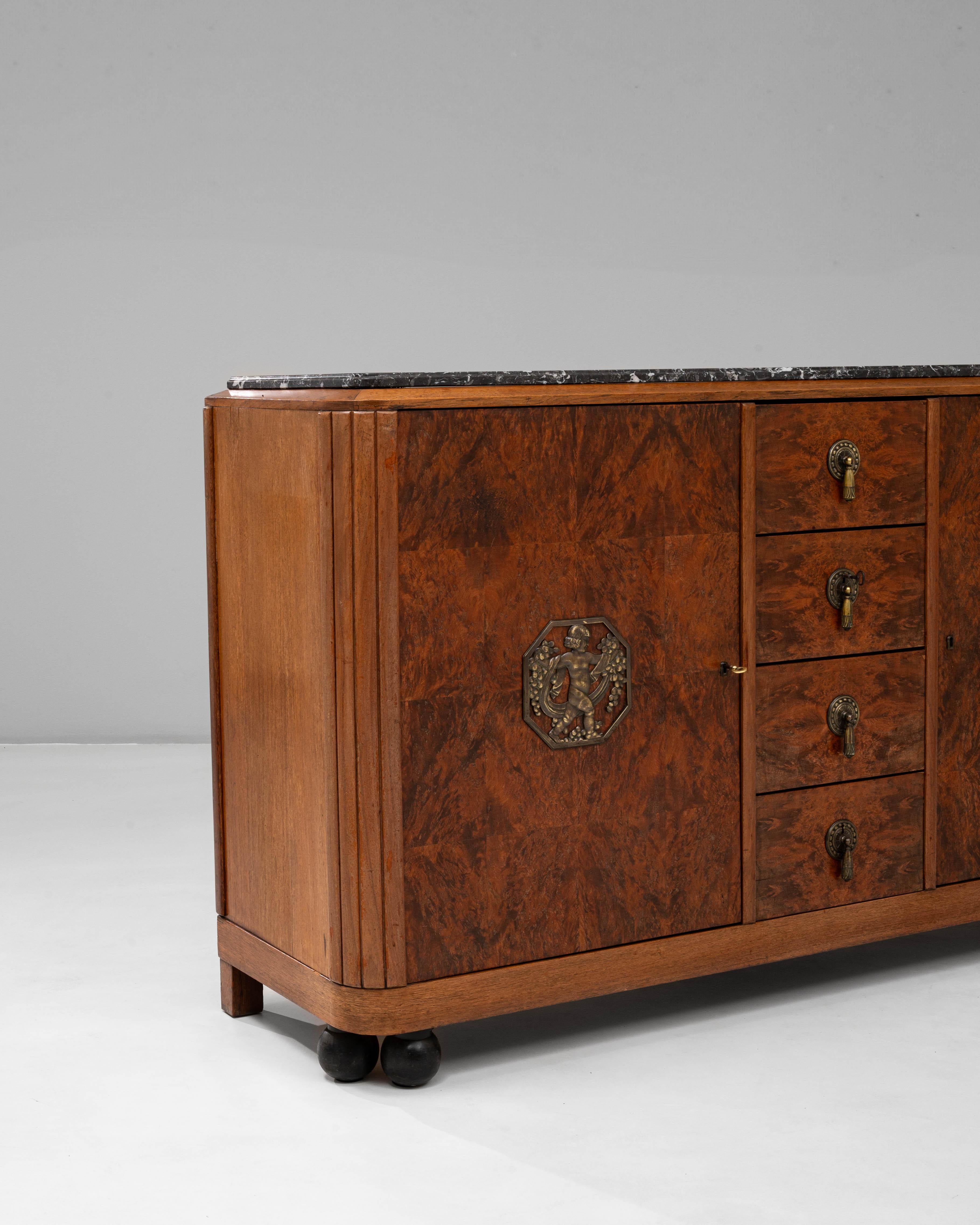 1920s Art Deco Wooden Sideboard with Marble Top en venta 2
