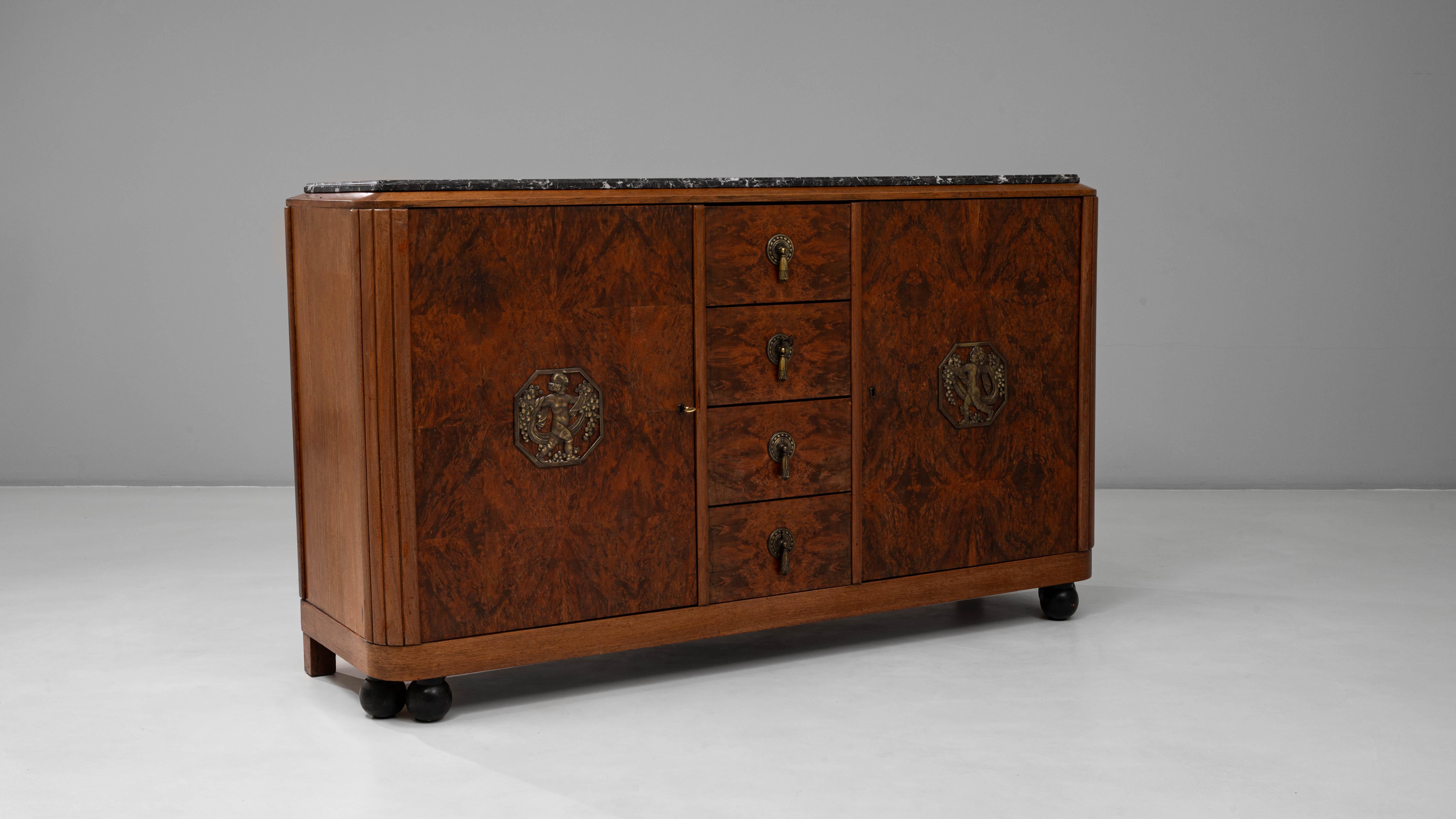 1920s Art Deco Wooden Sideboard with Marble Top en venta 3