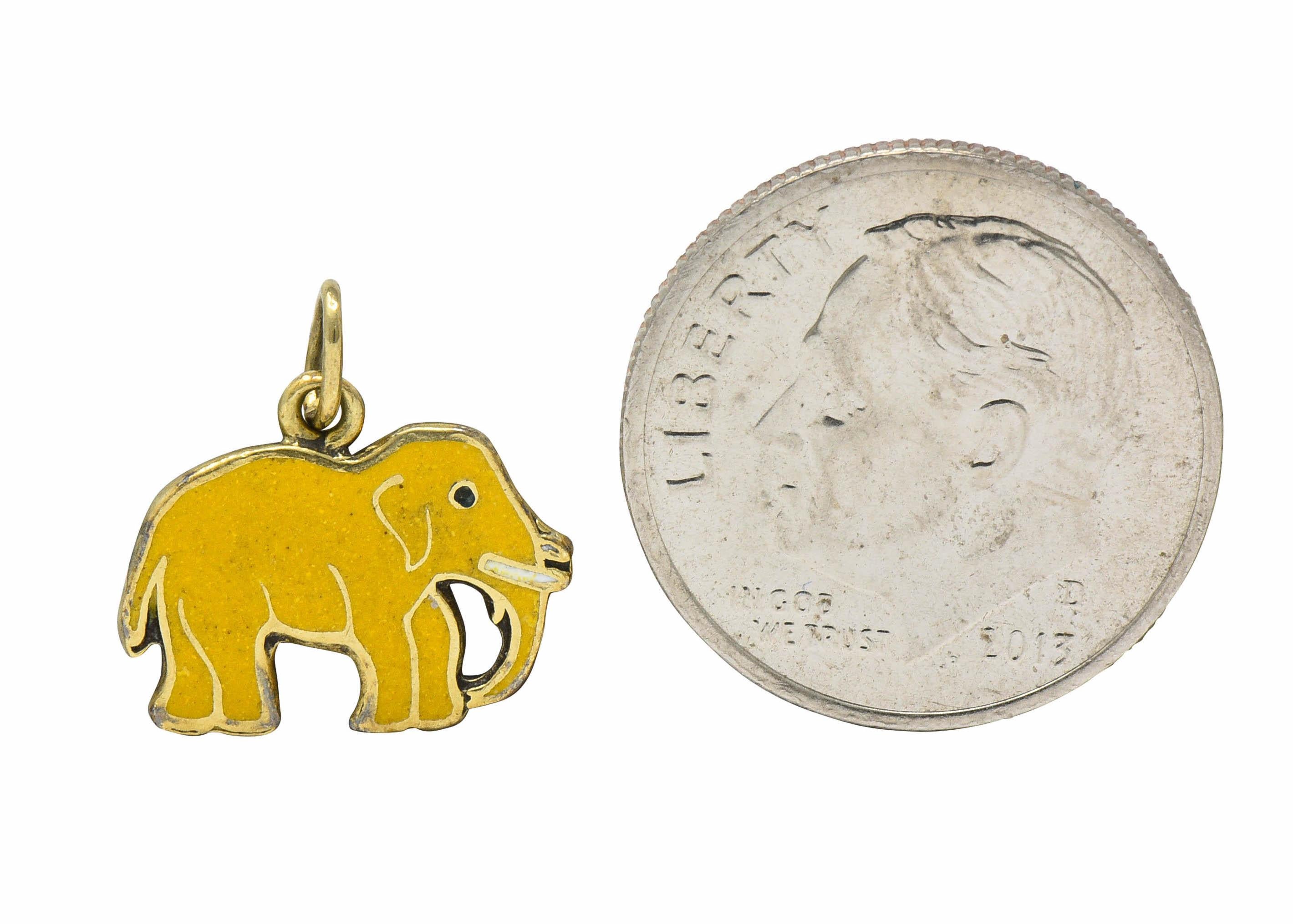 1920s Art Deco Yellow Enamel 14 Karat Gold Elephant Charm For Sale 1