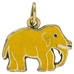 Antique 1920s Art Deco Yellow Enamel 14 Karat Gold Elephant Charm