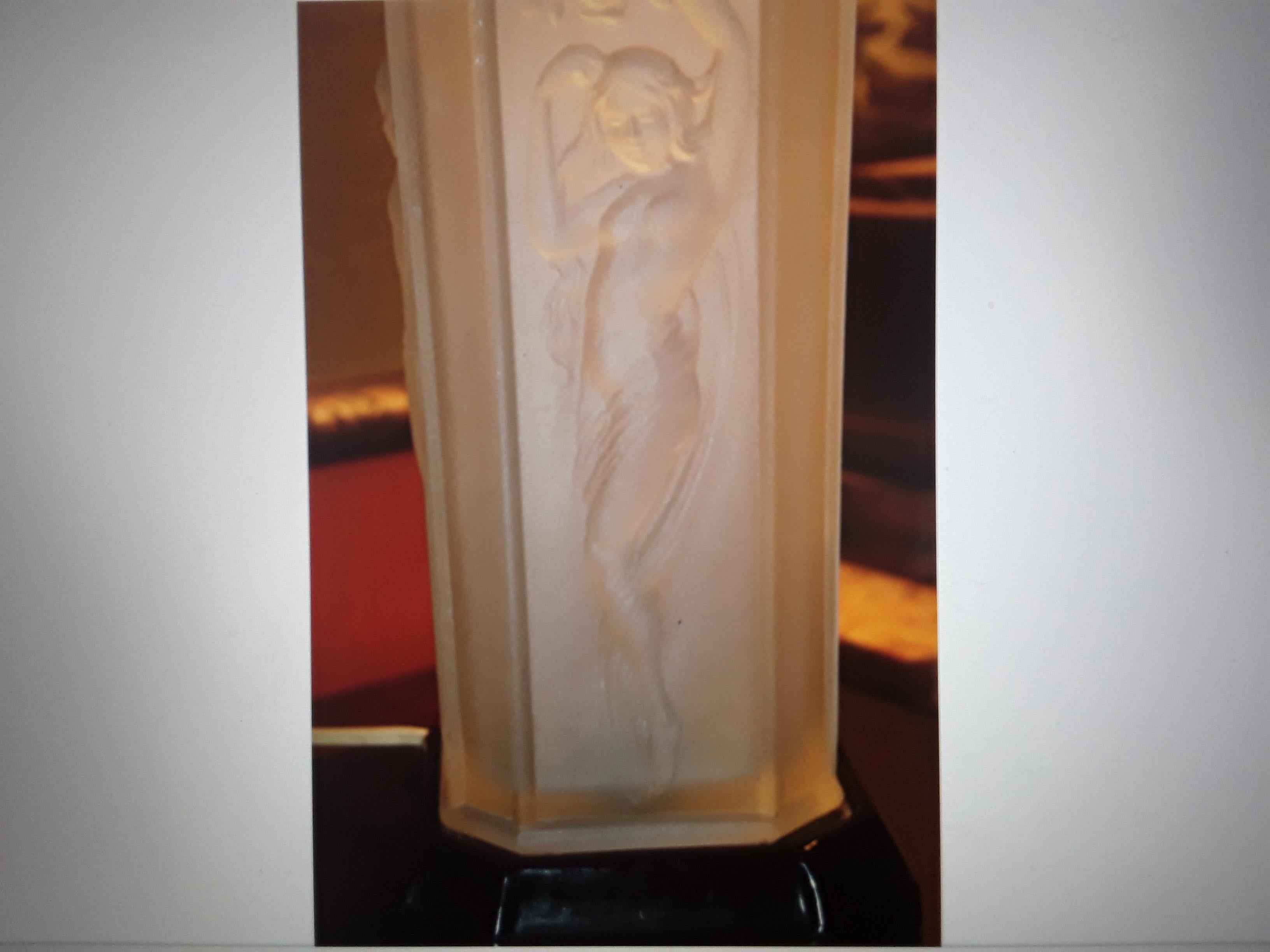 18th Century and Earlier 1920's Art DecoFrosted Art Glass Female Nude Relief Accent Table Lamp For Sale
