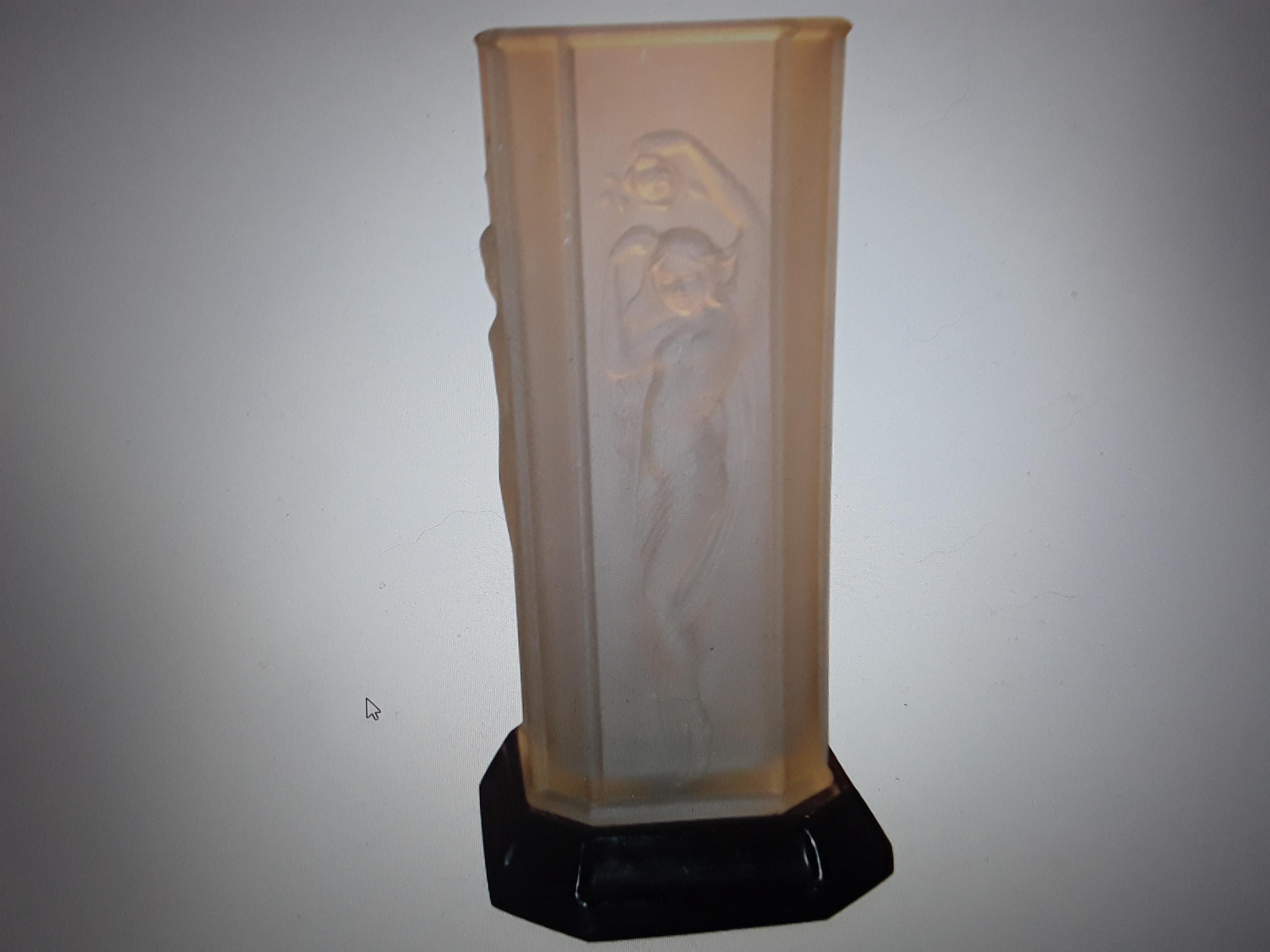 1920's Art DecoFrosted Art Glass Female Nude Relief Accent Table Lamp For Sale 3