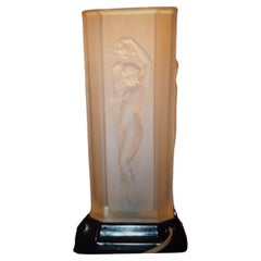 1920's Art DecoFrosted Art Glass Female Nude Relief Accent Table Lamp
