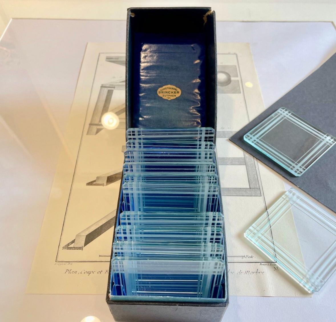 German 1920s Art Deko Square Cut Glass Coasters 12x by Brincker, Netherlands