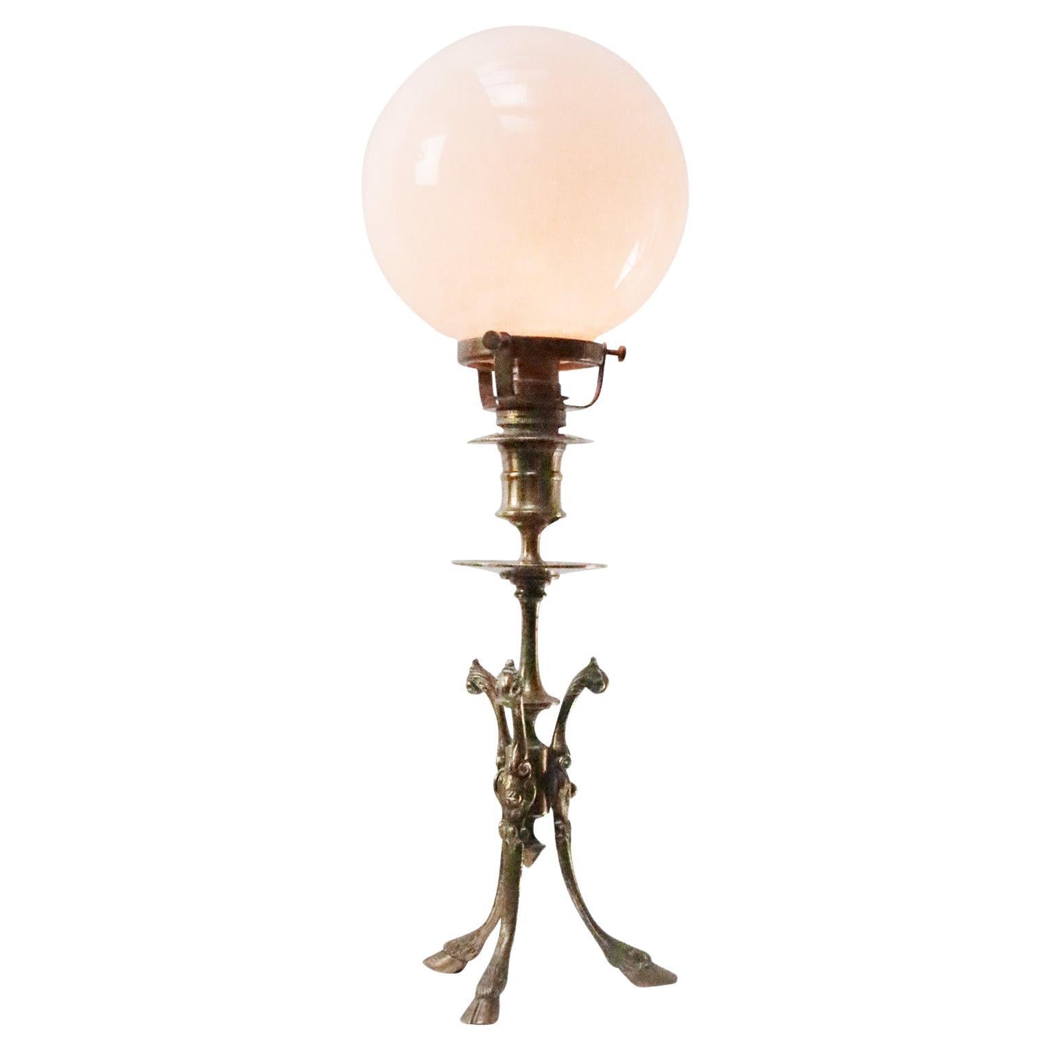 Lampe de bureau Art Nouveau 1920 en laiton et verre opalin Bon état - En vente à Amsterdam, NL