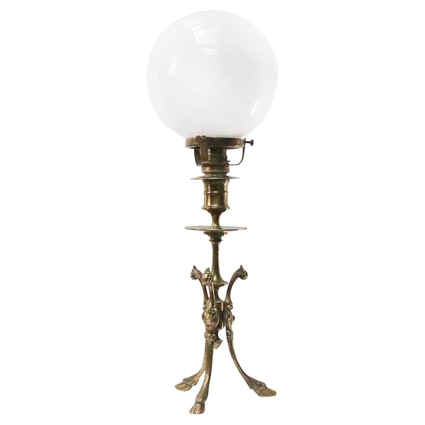 1920s Art Nouveau Brass Opaline Glass Table Desk Lamp
