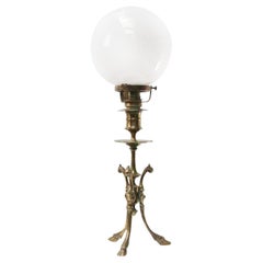 1920s Art Nouveau Brass Opaline Glass Table Desk Lamp