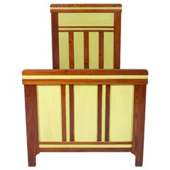 1920s Art Nouveau Country Single Carved and Painted Cherry Bed, Wax Polished