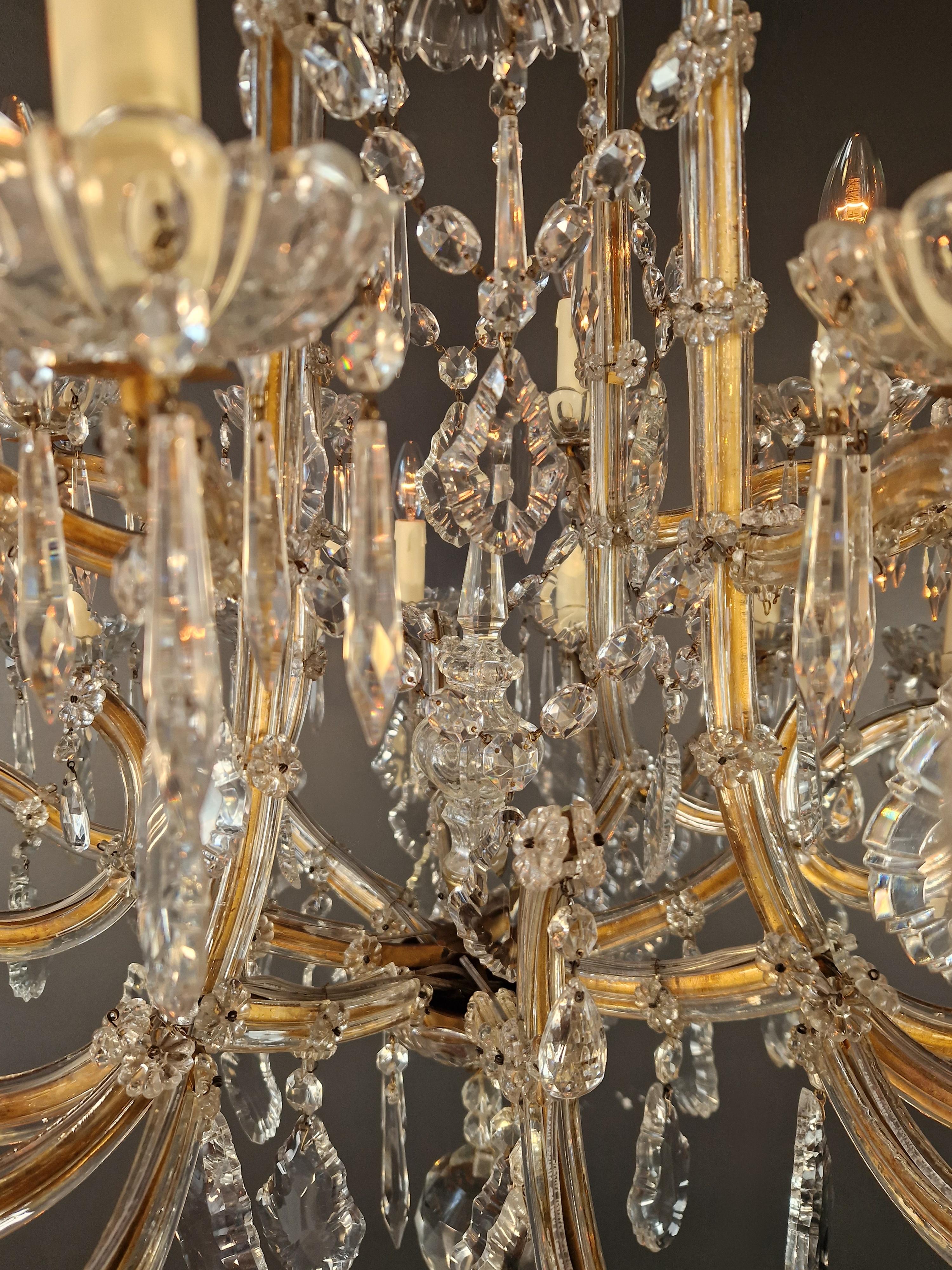 1920s Art Nouveau Maria Theresa Crystal Chandelier lustre Brass Glass Antique For Sale 3