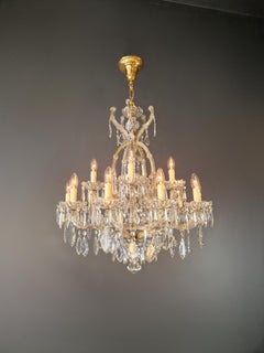 1920s Art Nouveau Maria Theresa Crystal Chandelier lustre Brass Glass Antique