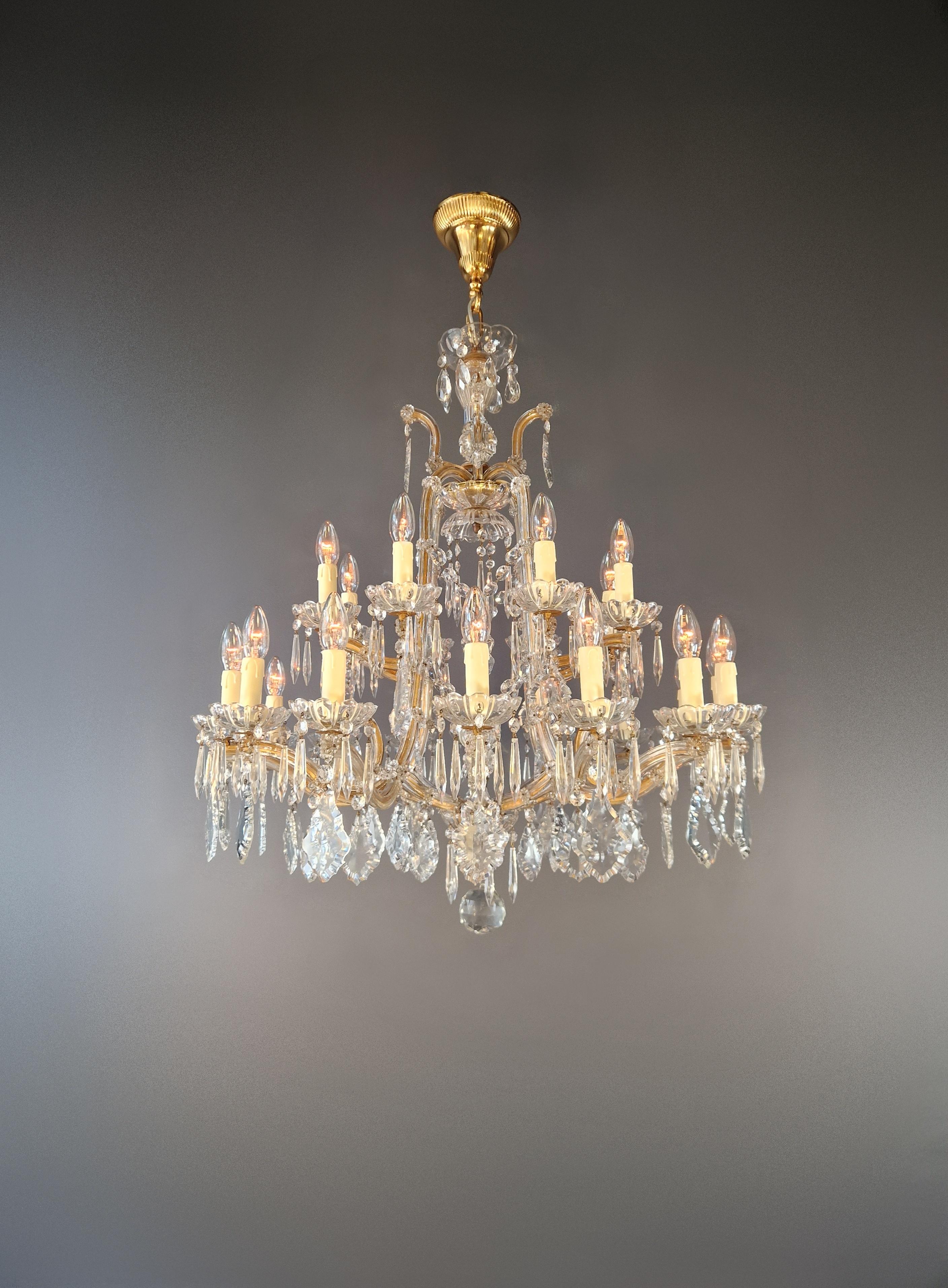 Baroque 1920s Art Nouveau Maria Theresa Crystal Chandelier lustre Brass Glass Antique For Sale