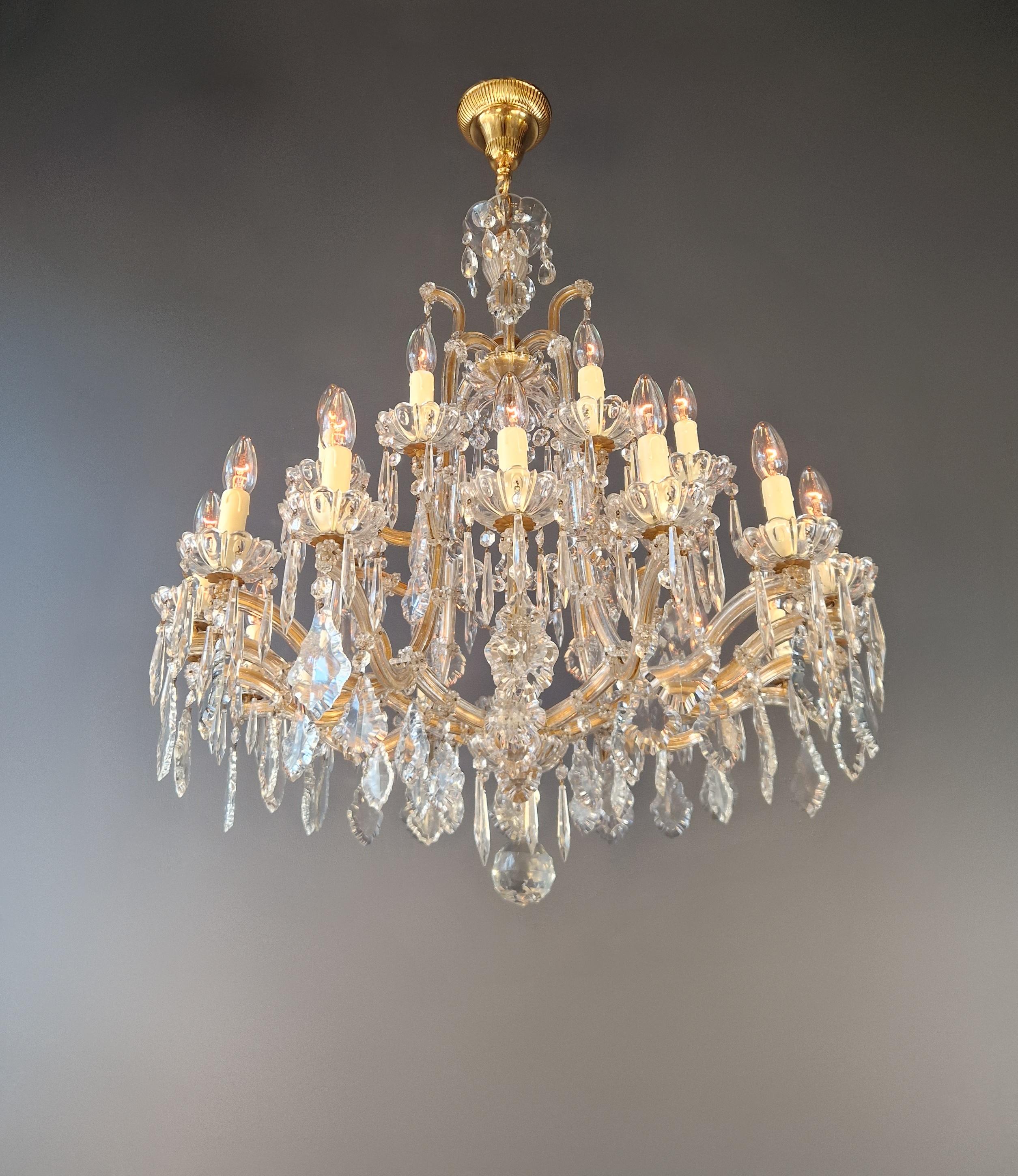 Italian 1920s Art Nouveau Maria Theresa Crystal Chandelier lustre Brass Glass Antique For Sale