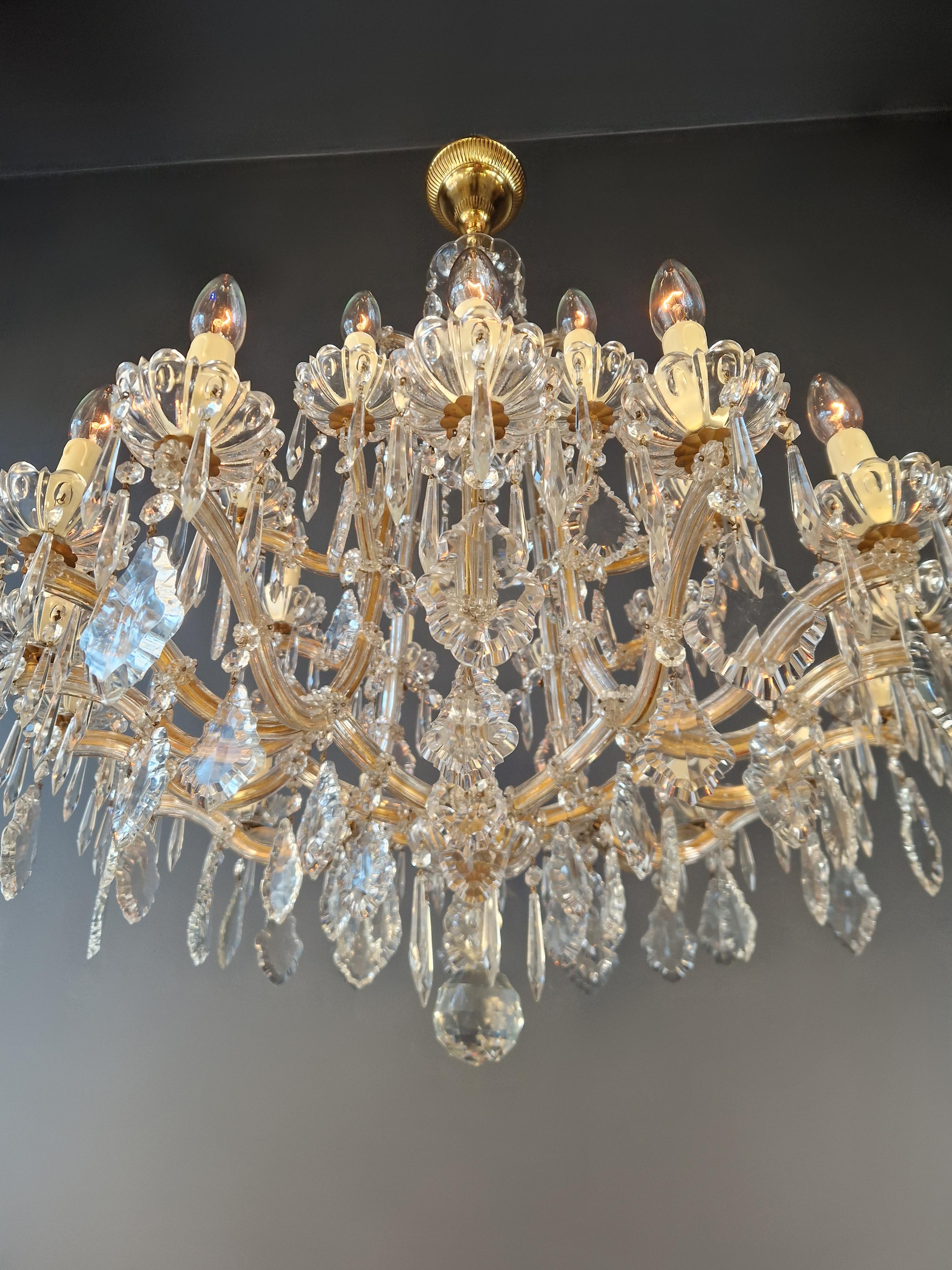 Hand-Knotted 1920s Art Nouveau Maria Theresa Crystal Chandelier lustre Brass Glass Antique For Sale
