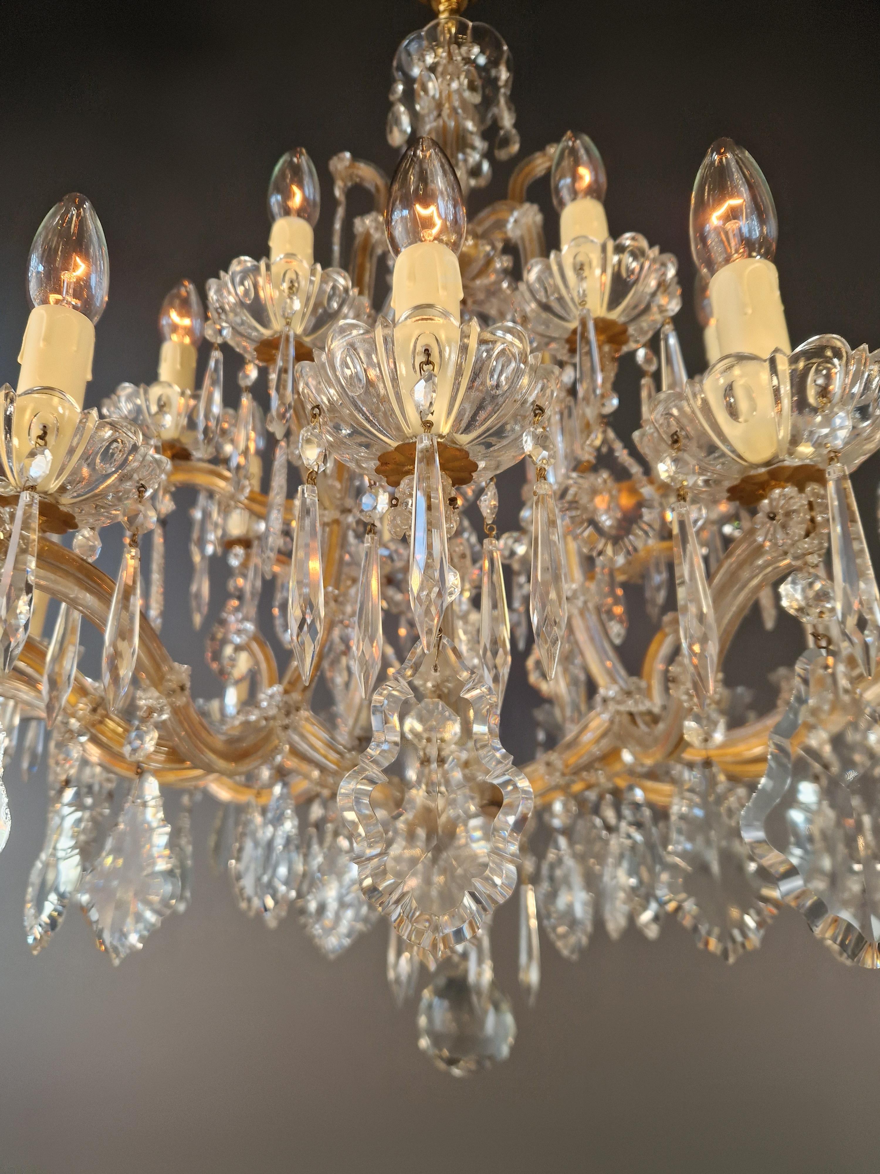 1920s Art Nouveau Maria Theresa Crystal Chandelier lustre Brass Glass Antique In Good Condition For Sale In Berlin, DE