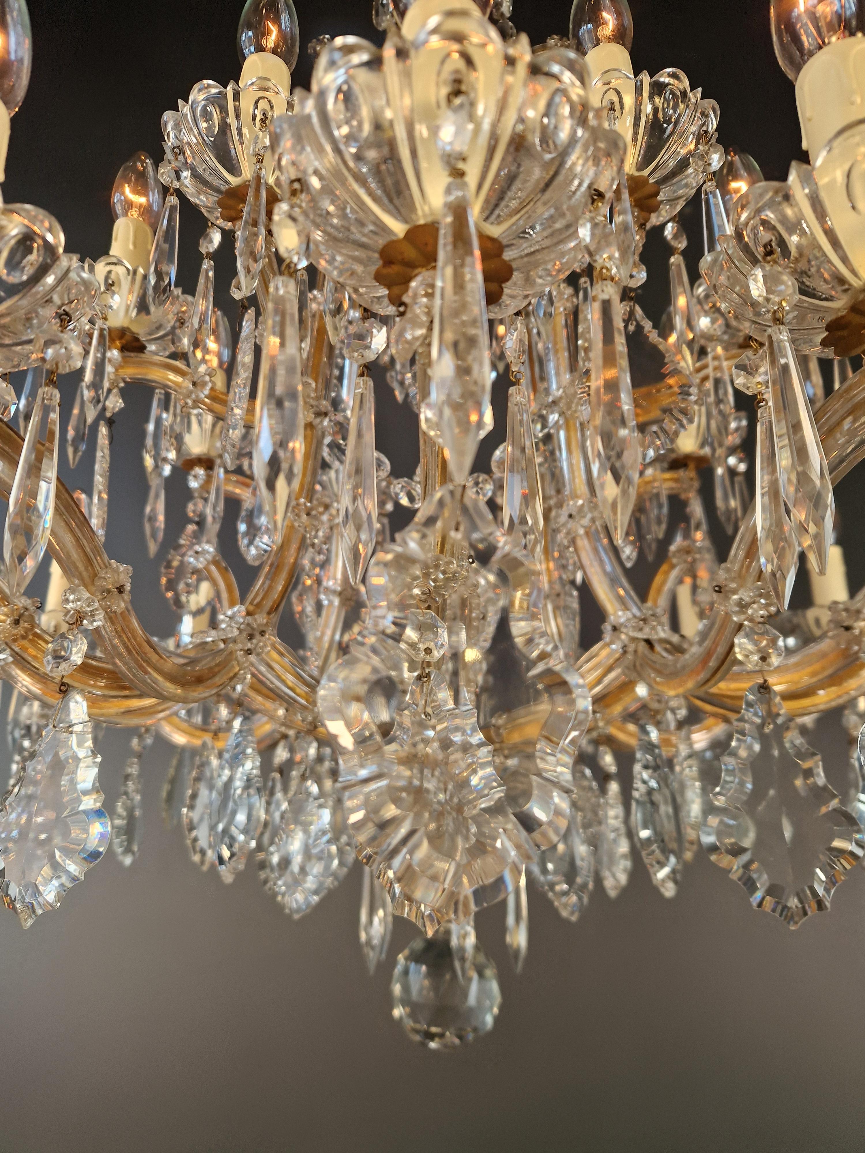 Early 20th Century 1920s Art Nouveau Maria Theresa Crystal Chandelier lustre Brass Glass Antique For Sale