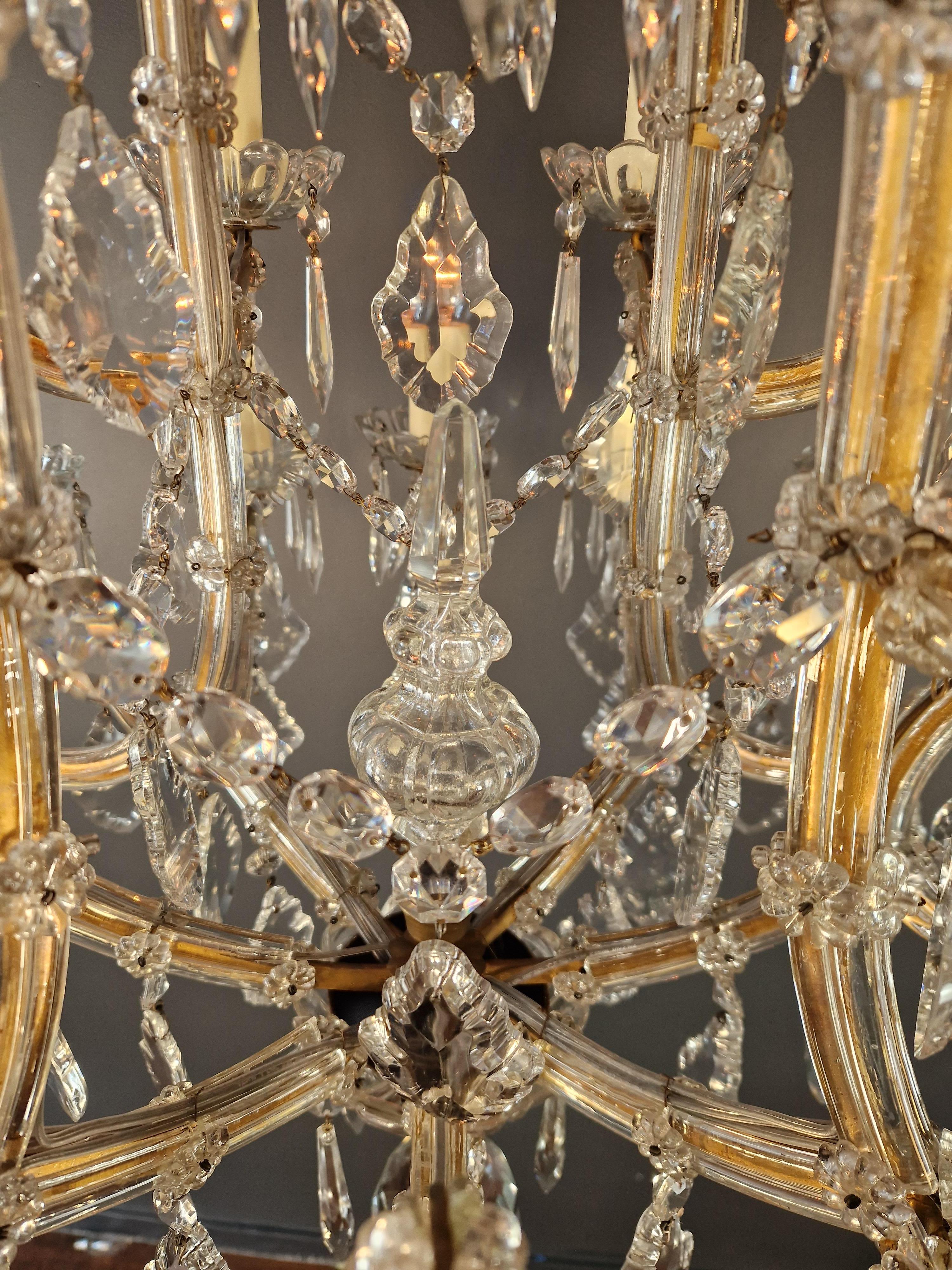 1920s Art Nouveau Maria Theresa Crystal Chandelier lustre Brass Glass Antique For Sale 2