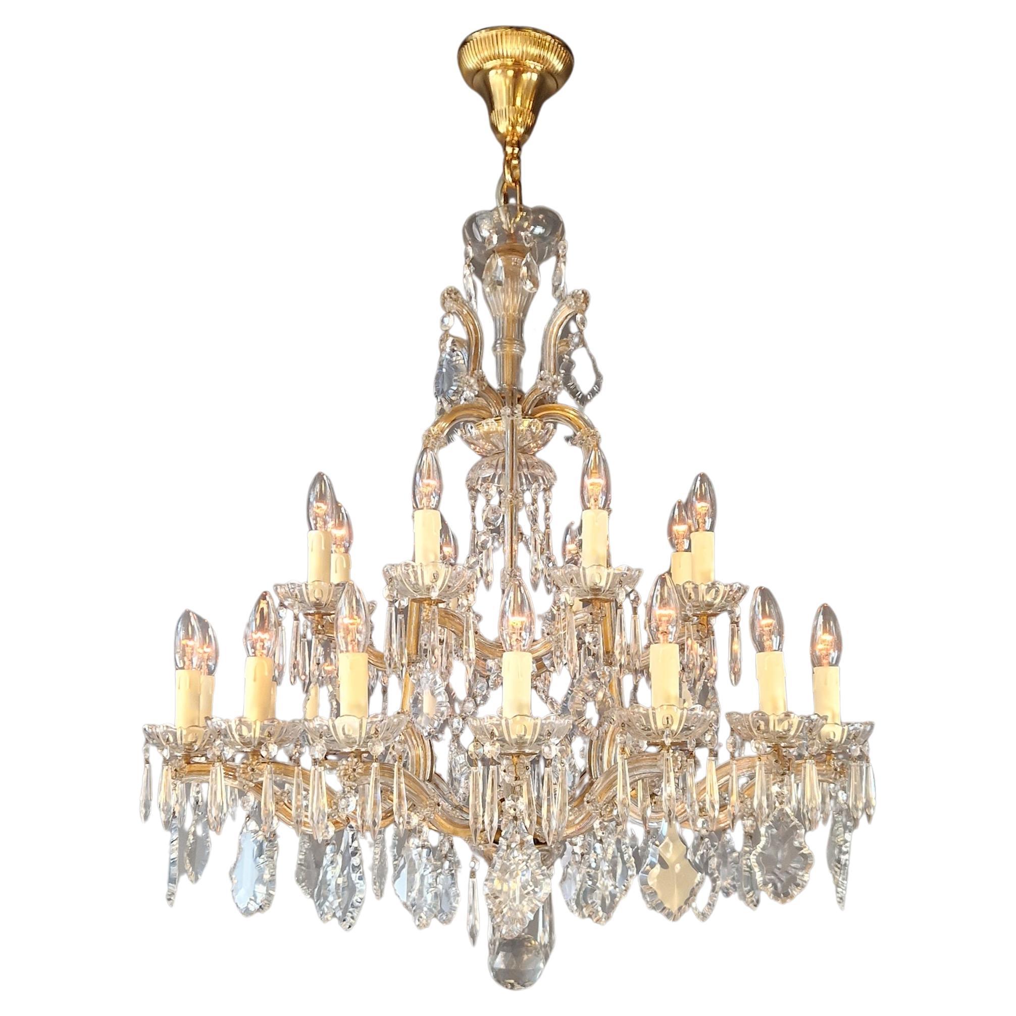 1920s Art Nouveau Maria Theresa Crystal Chandelier lustre Brass Glass Antiques