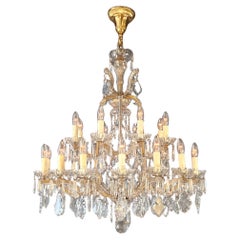 1920s Art Nouveau Maria Theresa Crystal Chandelier lustre Brass Glass Antiques