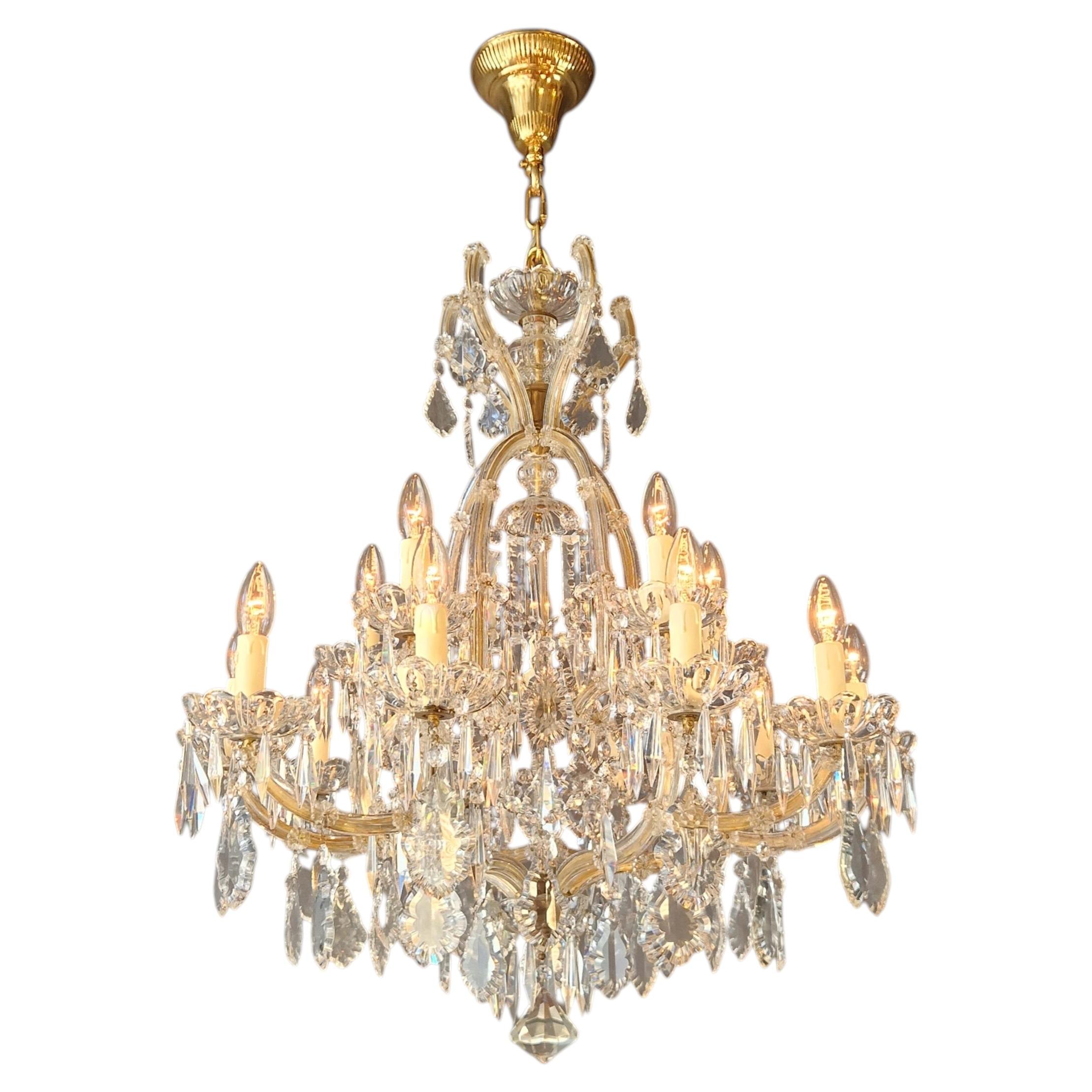 1920s Art Nouveau Maria Theresa Crystal Chandelier lustre Brass Glass Antique