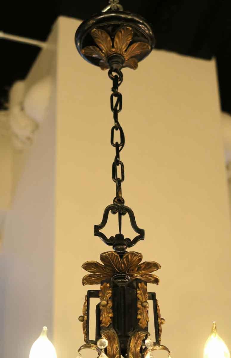 1920s Art Nouveau Style Iron and Bronze Six-Light Chandelier with Rock Crystals 5