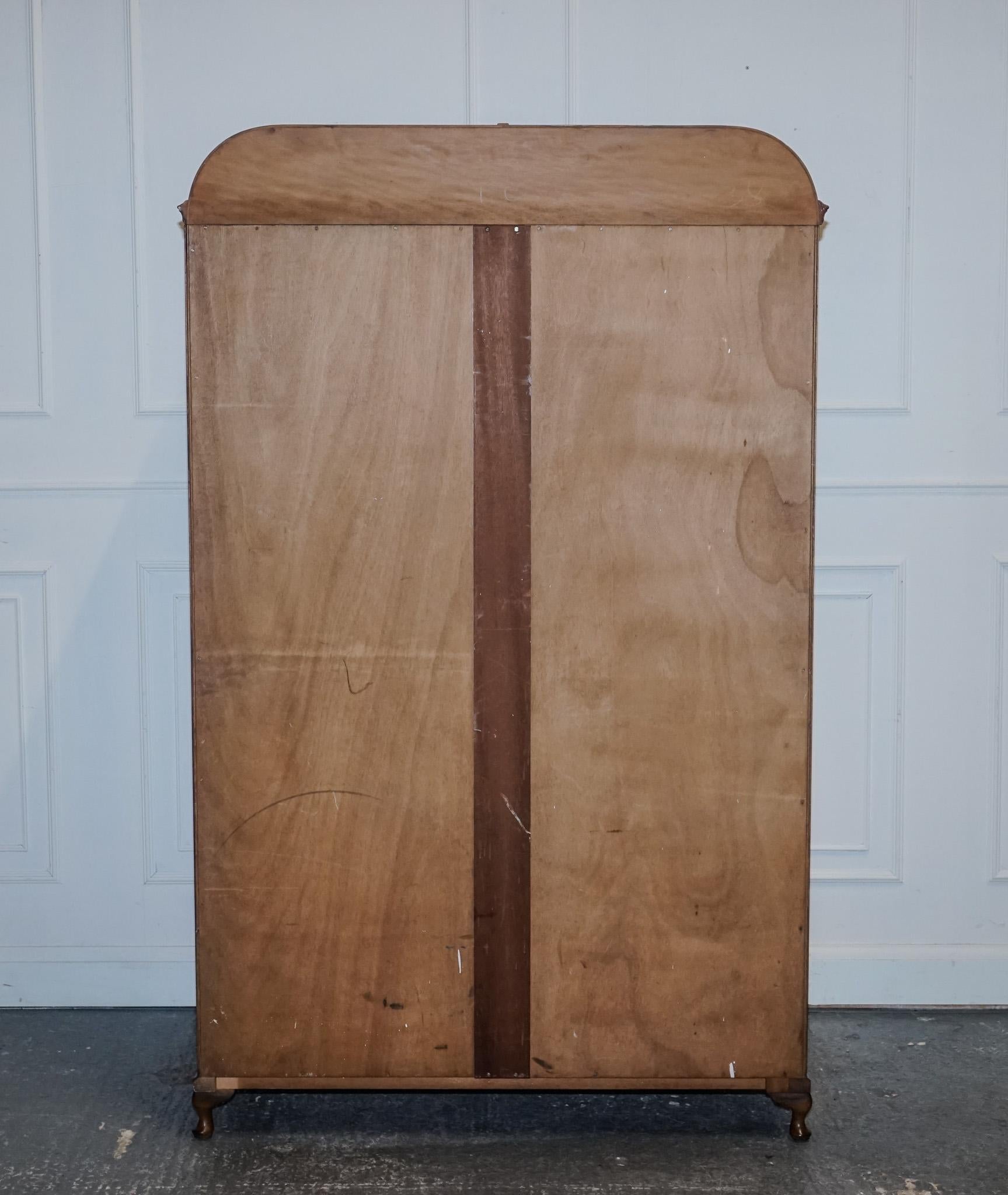 1920s ARTO DECO TWO DOOR BURR WALNUT WARDROBE MADE BY MAPLE & CO 12