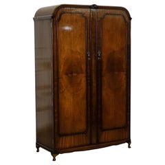 1920s ARTO DECO TWO DOOR BURR WALNUT WARDROBE MADE BY MAPLE & CO