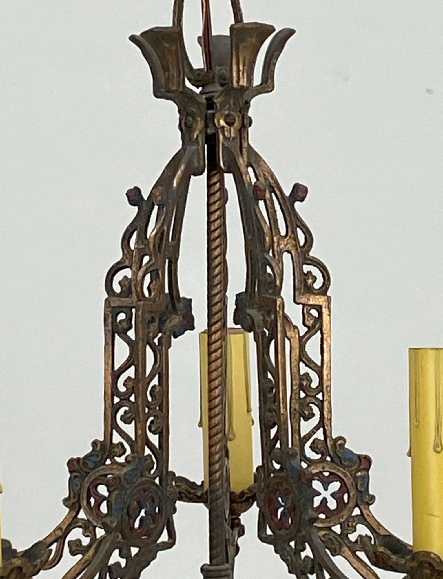 American 1920s Arts & Crafts Five Arm Chandelier with Bronze Finish