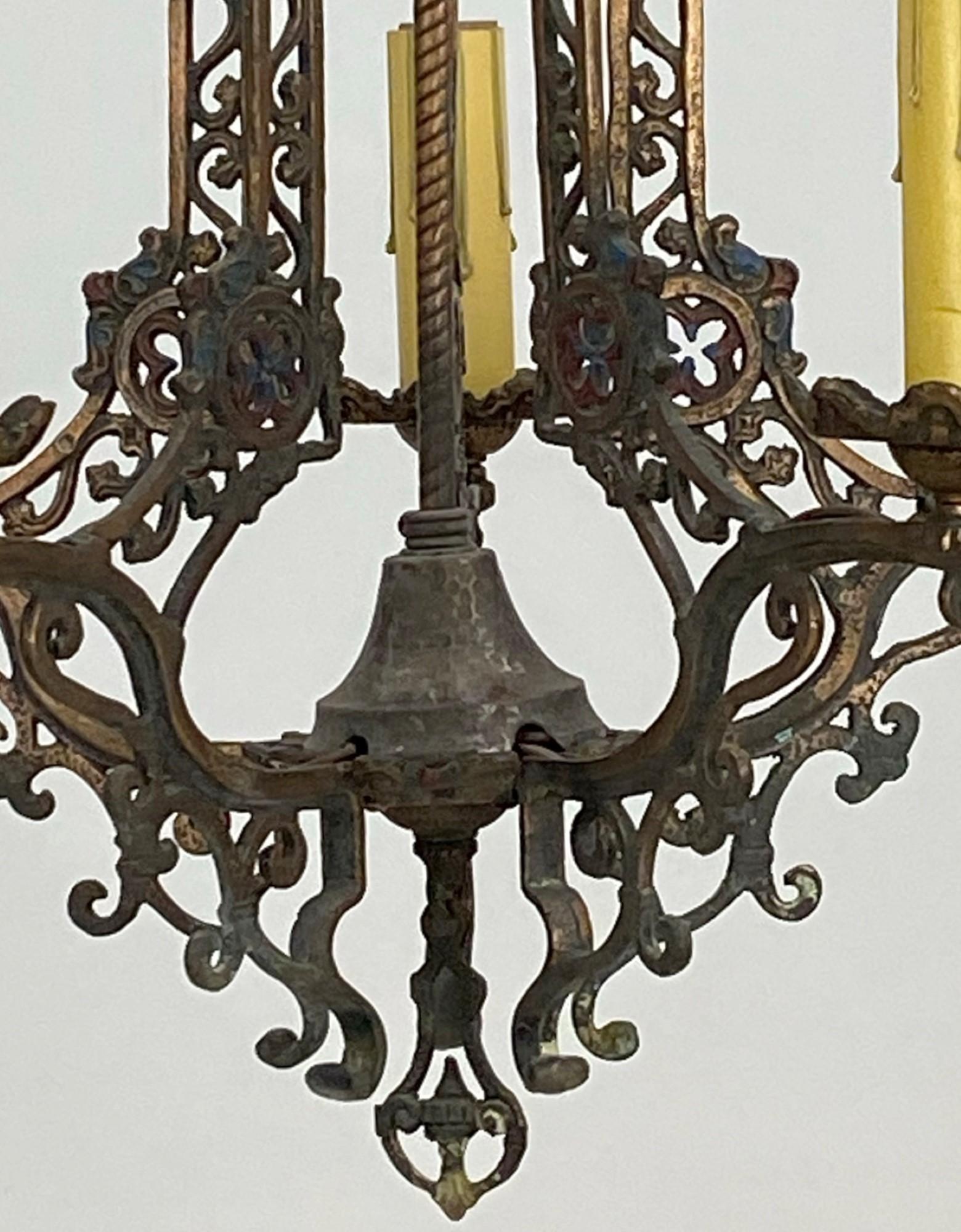 1920s Arts & Crafts Five Arm Chandelier with Bronze Finish In Good Condition In New York, NY