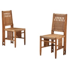 1920s Arts & Crafts Pair of Dining Chairs in Oak and Cane 