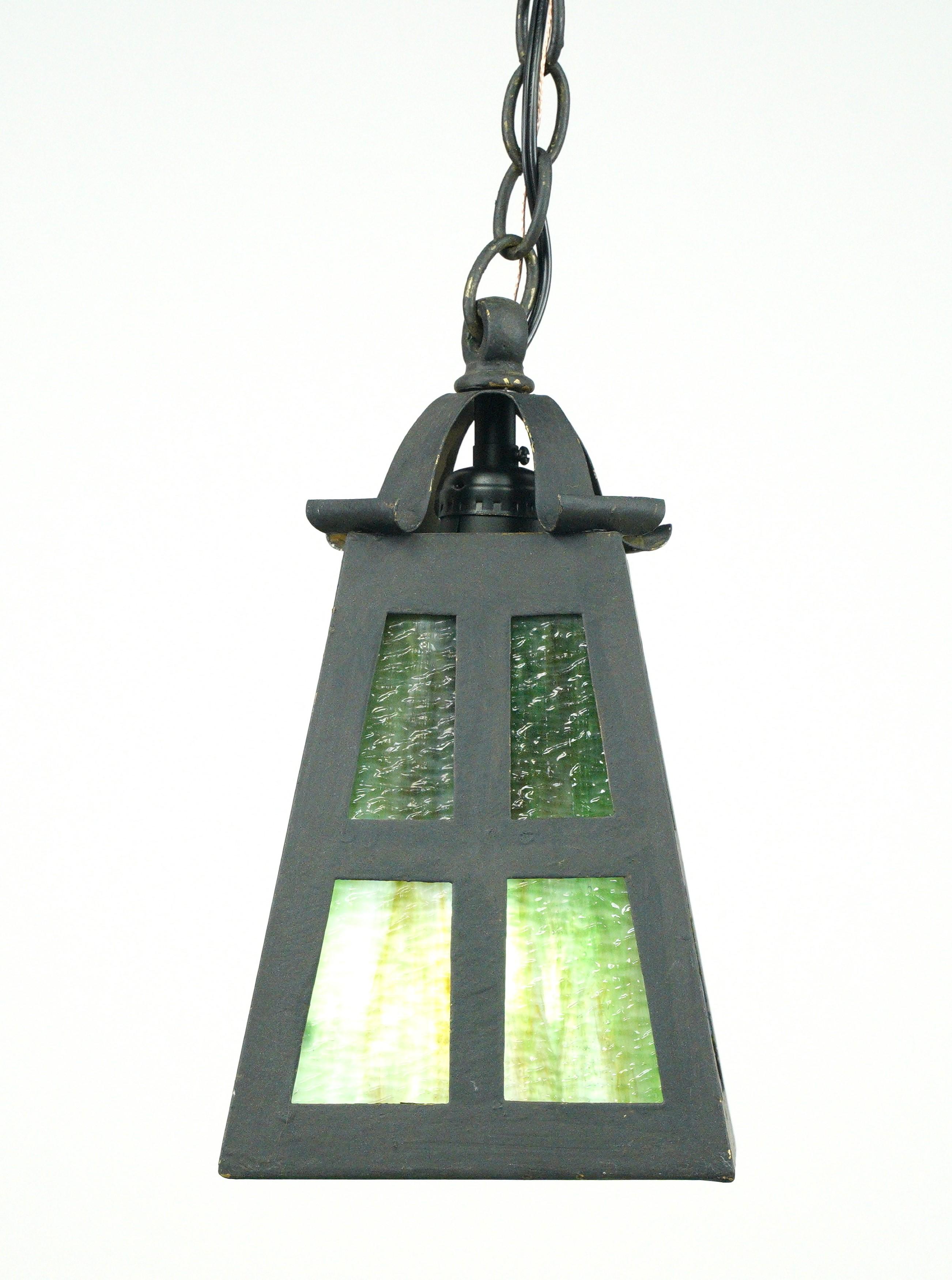 Early 20th Century 1920s Arts & Crafts Stained Glass Lantern Pendant Light For Sale