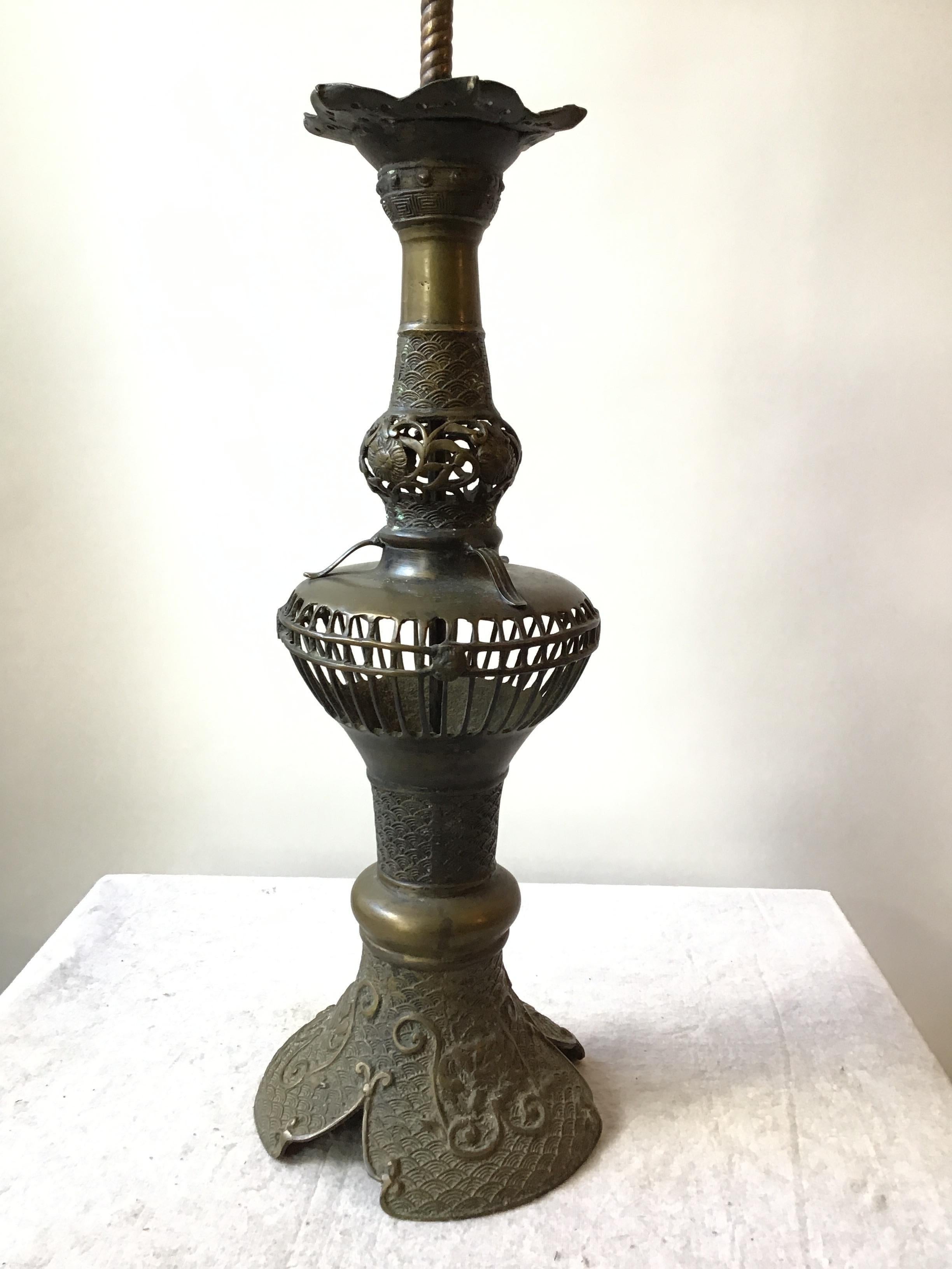 1920s Asian bronze  table lamp.
